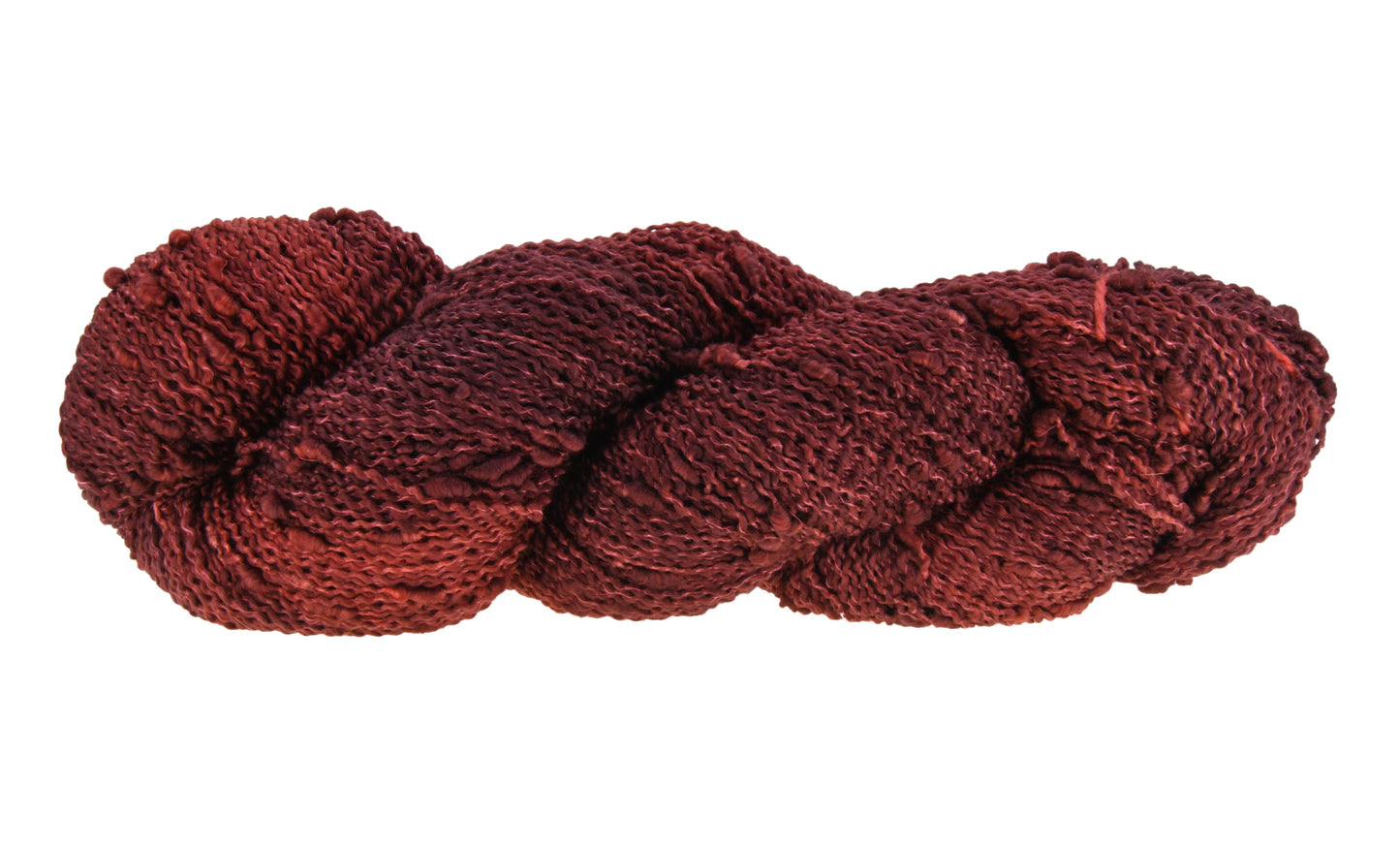 A twisted skein of Barn Yarn hand-dyed slub yarn in colorway Chocolate Moose; a rich, earthy brown shade, perfect for warm and cozy knitting and crochet projects.