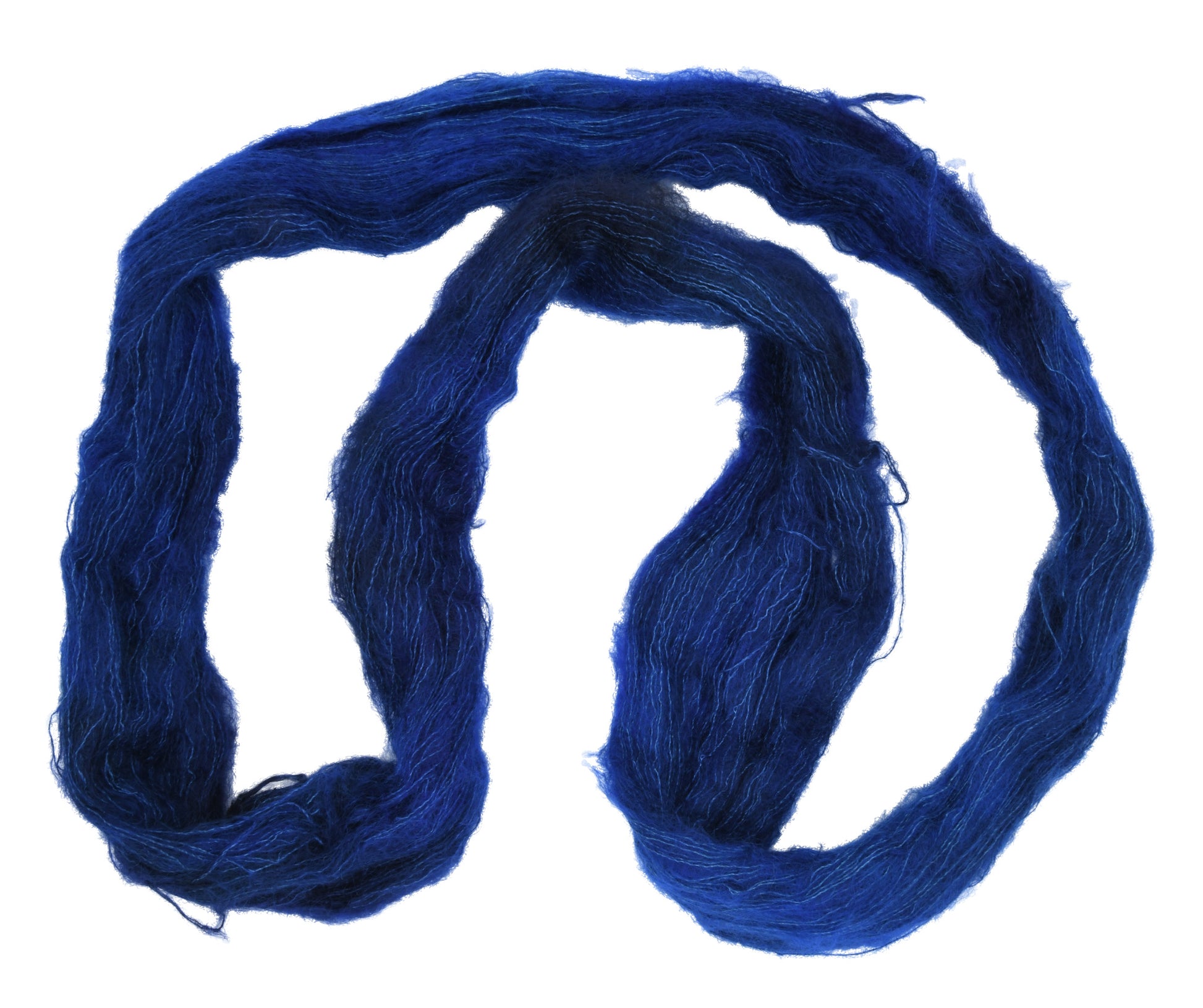 Barn-Yarn-Twilight-hand-dyed-yarn—unfolded-hank-showing-tonal-blues.